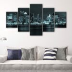 5 panels boston skyline at night canvas art