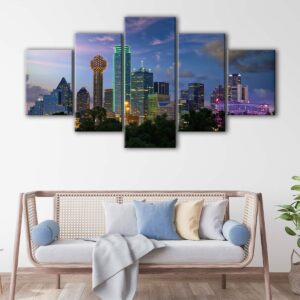 5 panels dallas twilight skyline canvas art