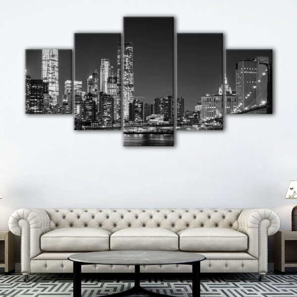 5 panels new york at night canvas art