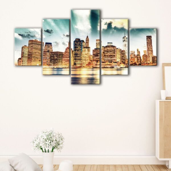 5 panels new york sunrise canvas art