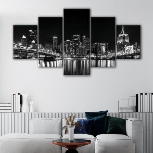 5 panels pittsburgh at night canvas art