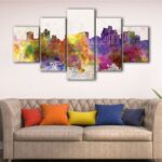 5 panels reno watercolor skyline canvas art