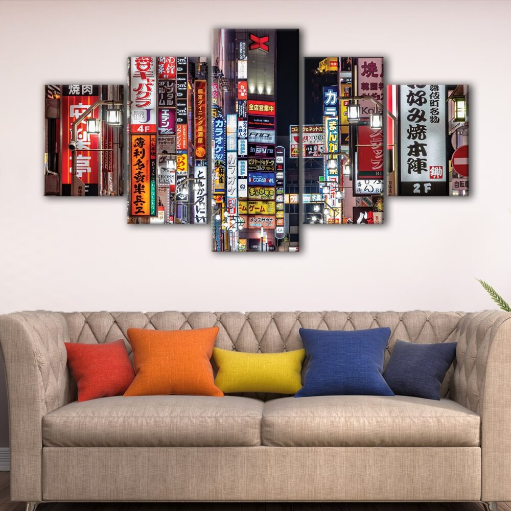 5 panels tokyo at night canvas art