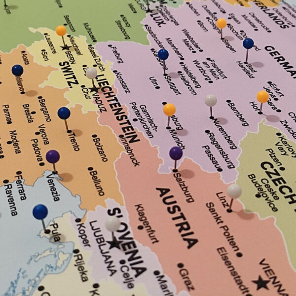 Atlas push pin europe map details