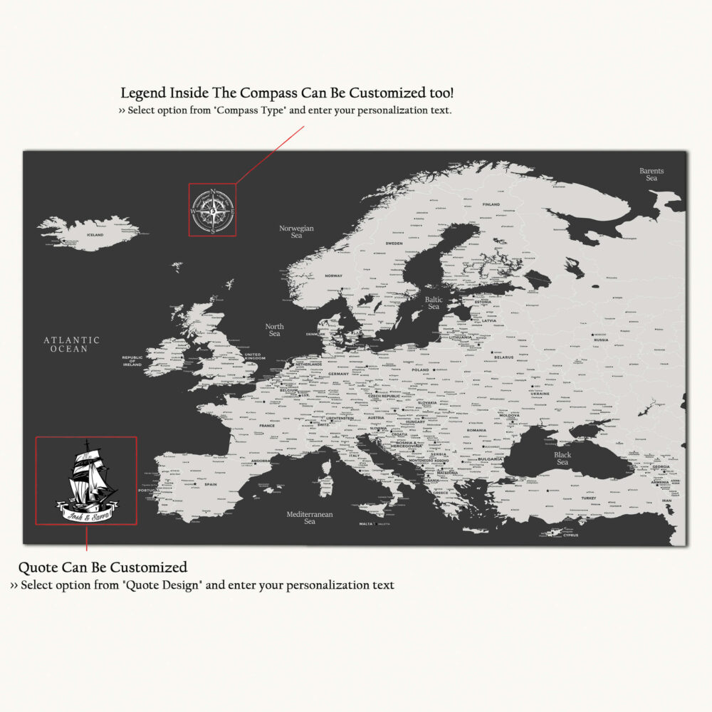 Dark Grey europe map detailed