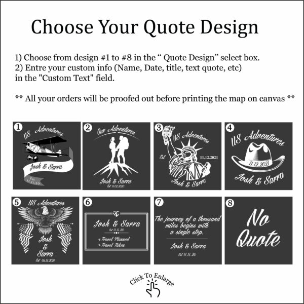 Dark Grey push pin usa map quote personalization