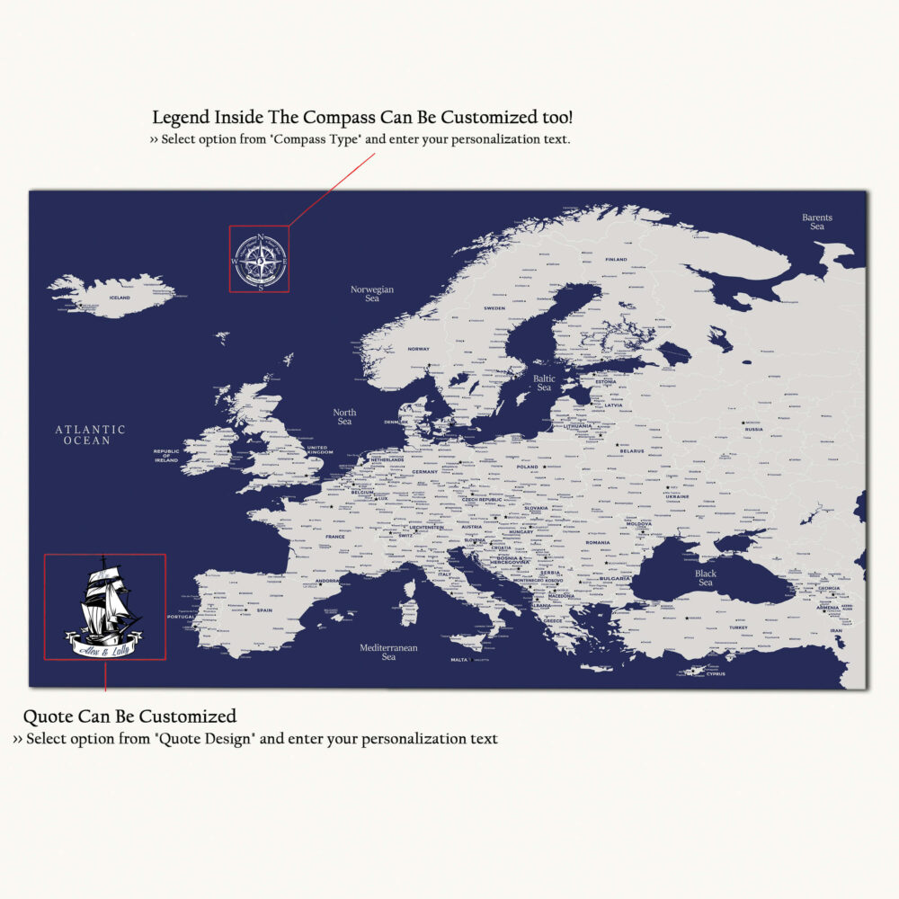 Navy Blue europe map detailed