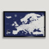 Navy Blue push pin europe map - black frame