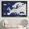 Navy Blue push pin europe map framed