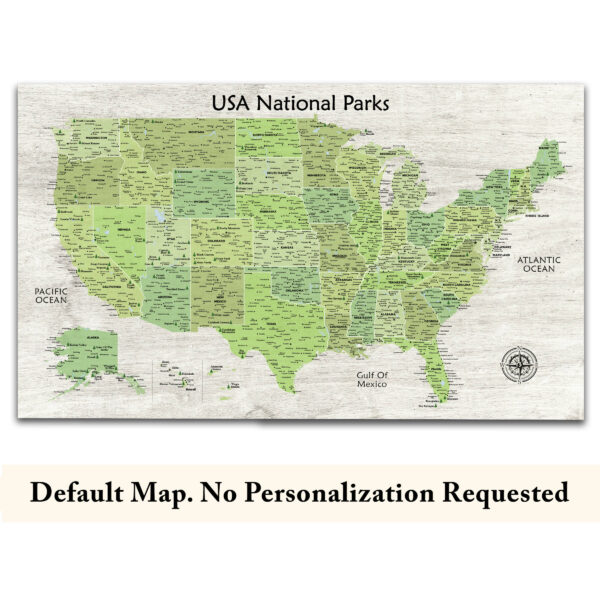 USA National Parks Push Pin Map - green edition no quote