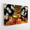 bitcoin in fire stretched canvas