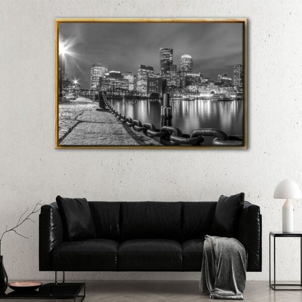 boston black and white skyline floating frame canvas