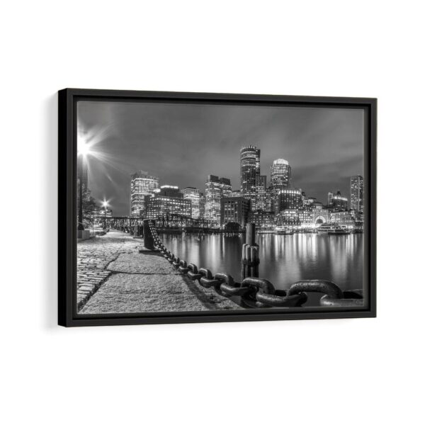 boston black and white skyline framed canvas black frame