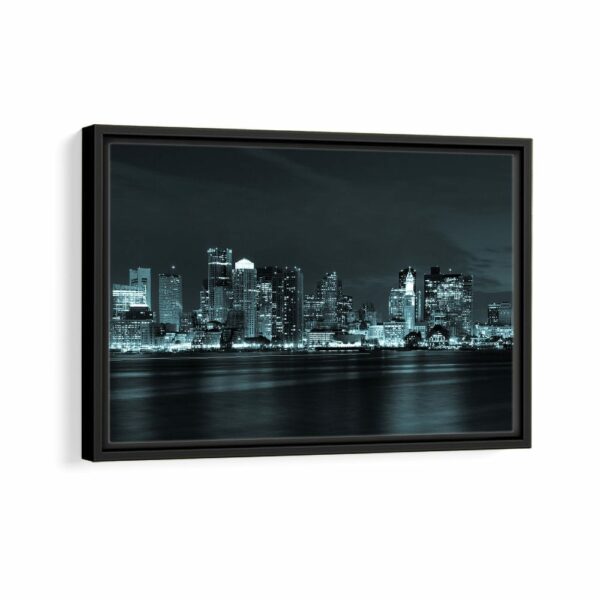 boston skyline at night framed canvas black frame