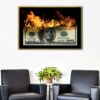 burning 100 dollar floating frame canvas