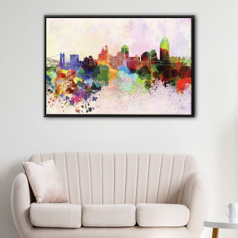 cincinnati watercolor skyline frame canvas