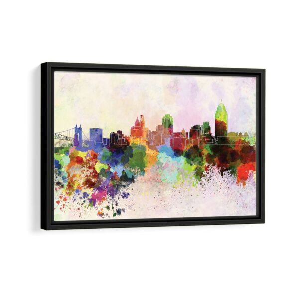 cincinnati watercolor skyline framed canvas black frame