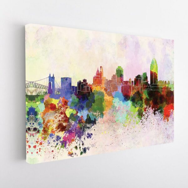 cincinnati watercolor skyline stretched canvas