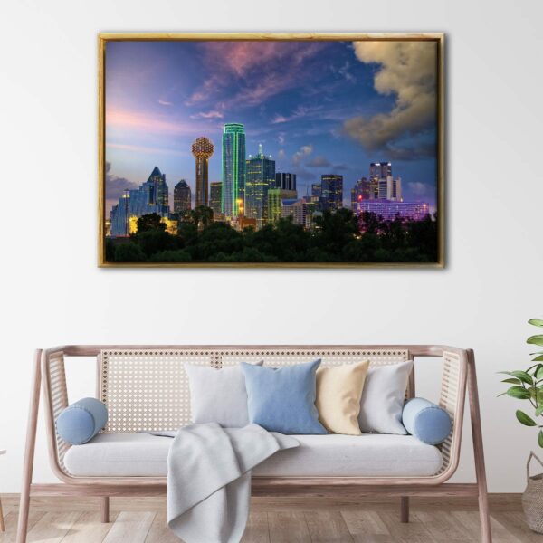 dallas twilight skyline floating frame canvas