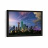 dallas twilight skyline framed canvas black frame