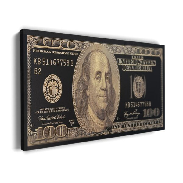 golden 100 dollar bill canvas art