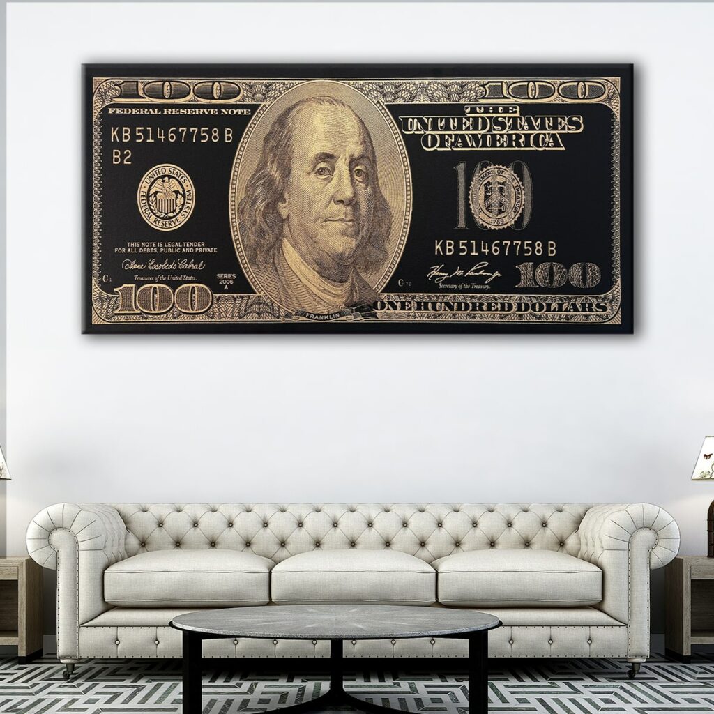 Golden 100 Dollar Bill Quote Canvas Art | Canvas Art Bay