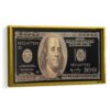 golden 100 dollar bill framed canvas gold frame