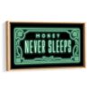 money never sleeps framed canvas beige frame