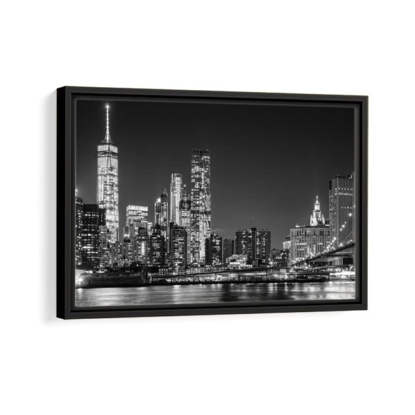 new york at night framed canvas black frame