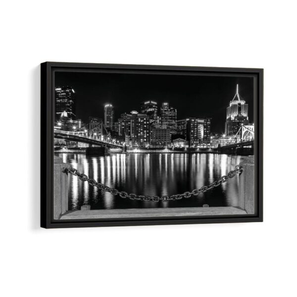 pittsburgh at night framed canvas black frame