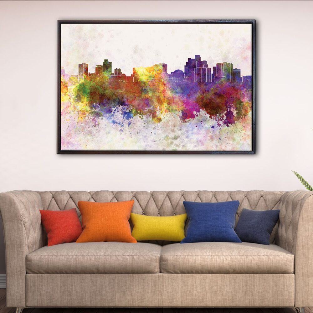 reno watercolor skyline floating frame canvas