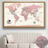 shade of pink push pin world map framed