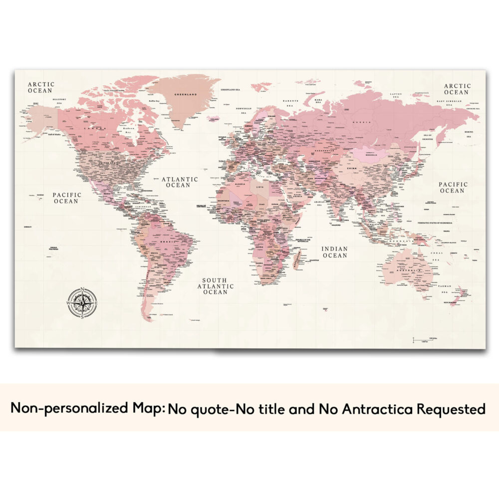 shade of pink push pin world map no quote