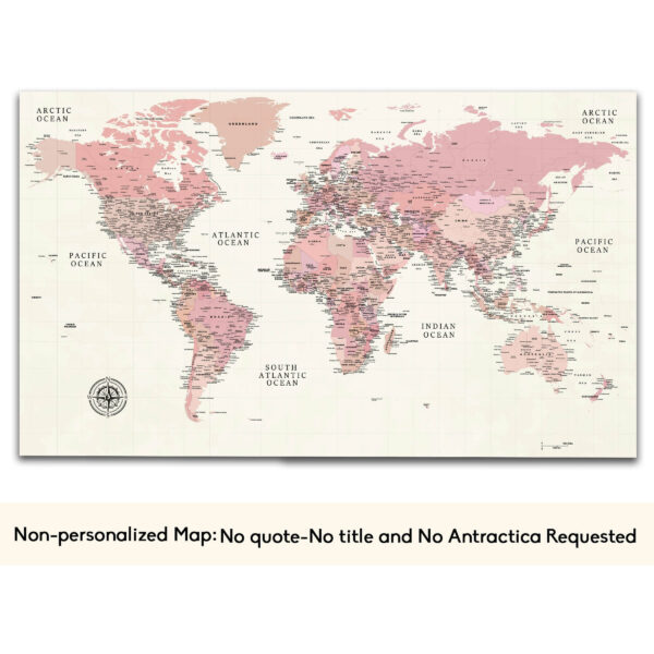 shade of pink push pin world map no quote