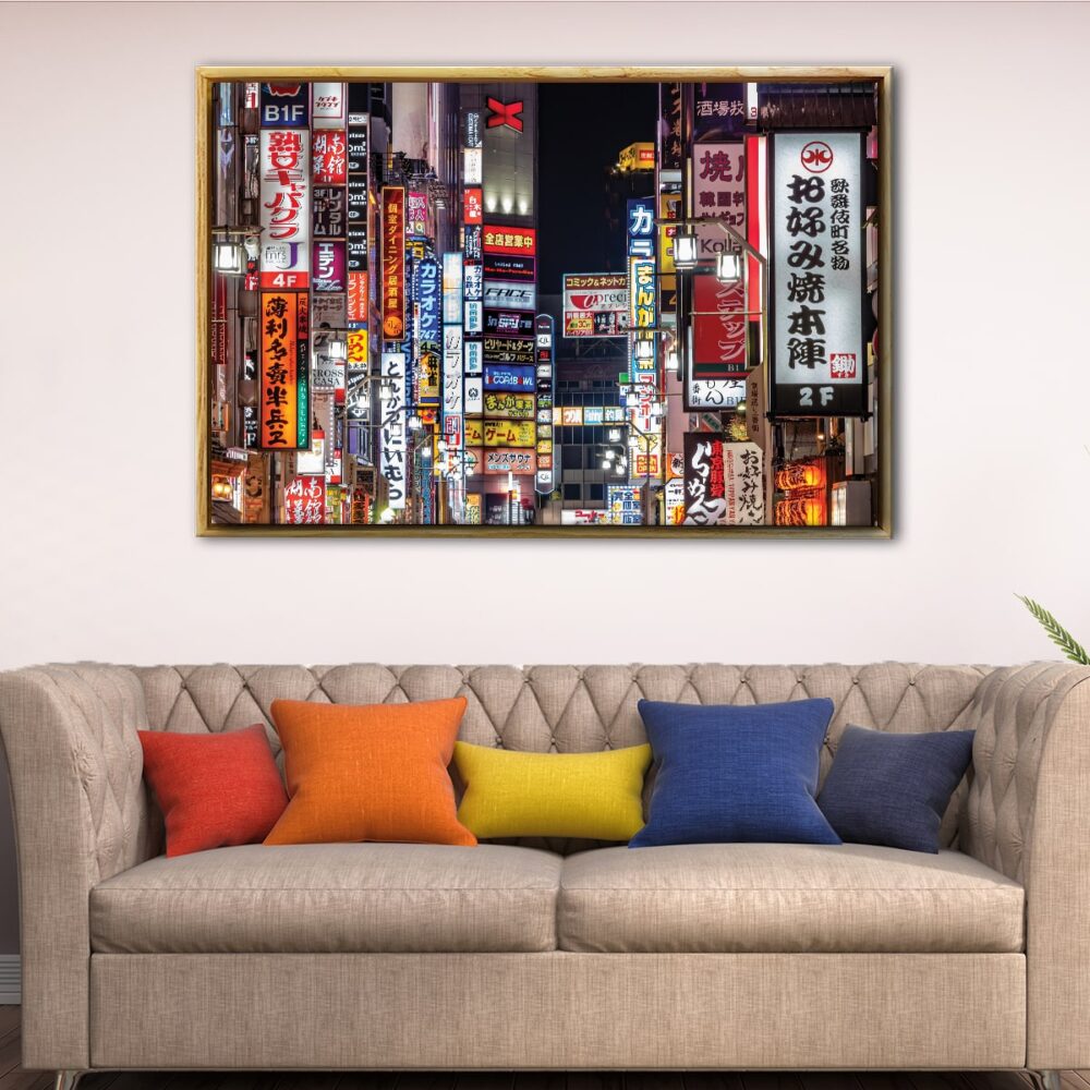 tokyo at night floating frame canvas