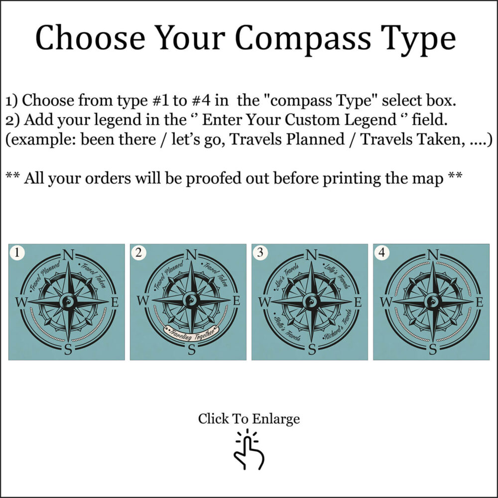 turquoise push pin world map compass customization