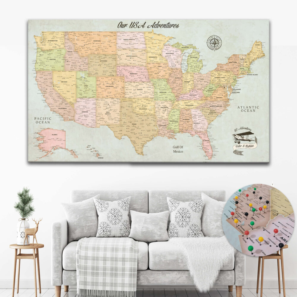 Classic push pin USA map