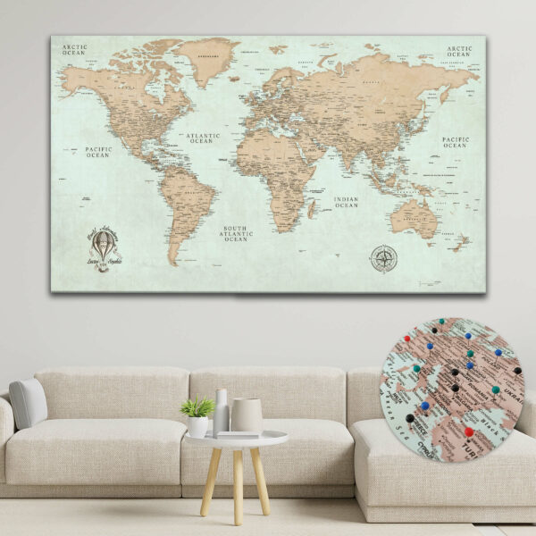 Vintage push pin world map