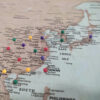 Vintage push pin world map - Asie zoom