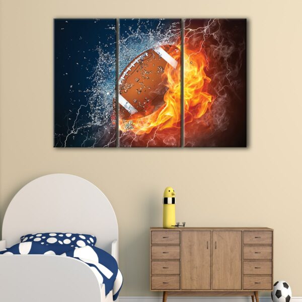 3 panels fire water football canvas art