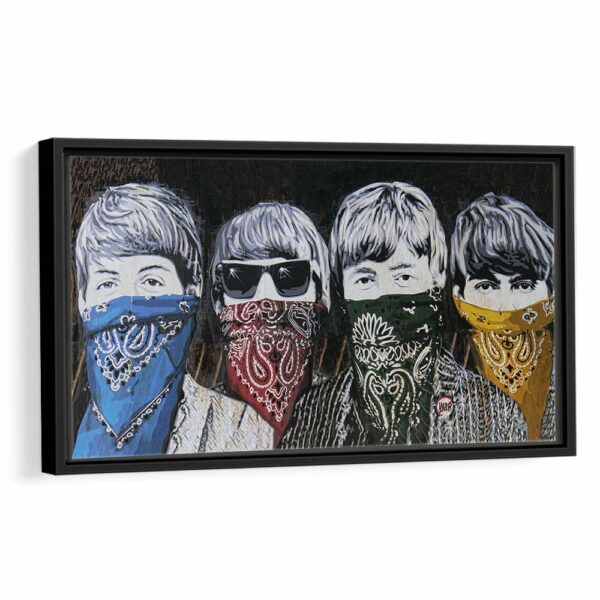 Banksy Beatles Bandanas framed canvas black framed