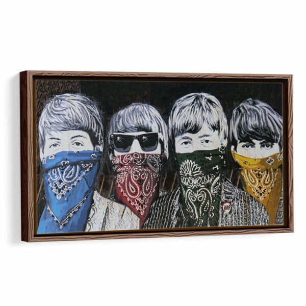 Banksy Beatles Bandanas framed canvas walnut frame