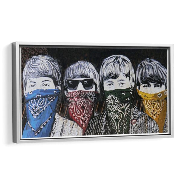 tableau bandanas des beatles avec cadre blanc