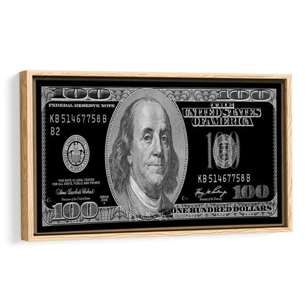 black and white 100 dollar framed canvas beige frame