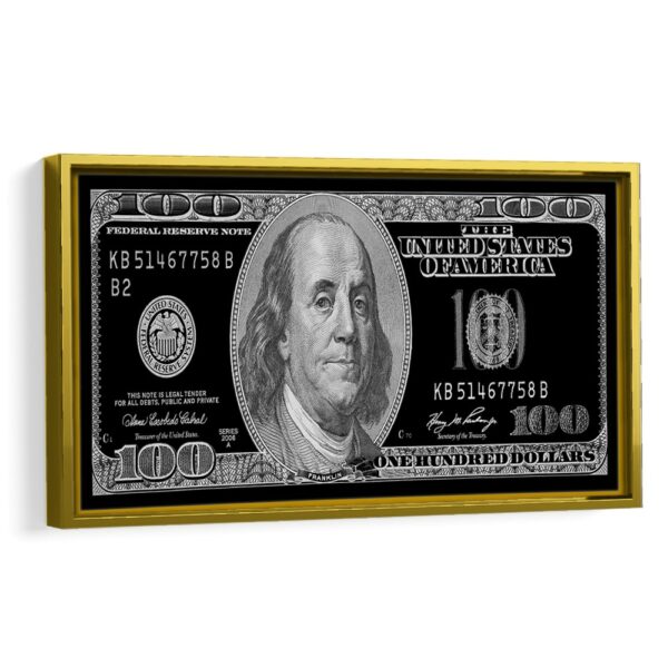 black and white 100 dollar framed canvas gold frame