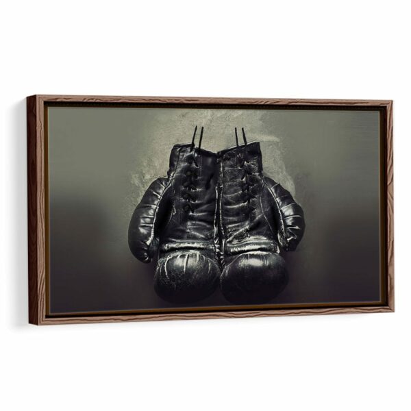 boxing gloves framed canvas walnut frame