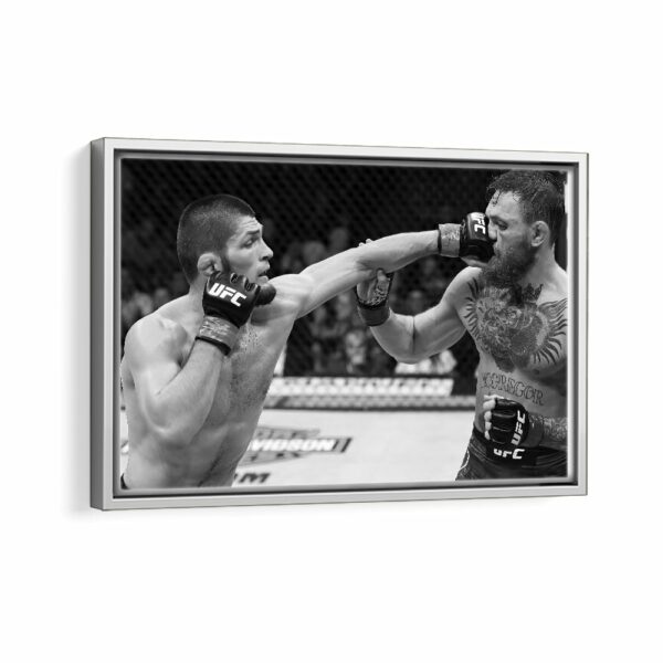 khabib vs mcgregor framed canvas white frame