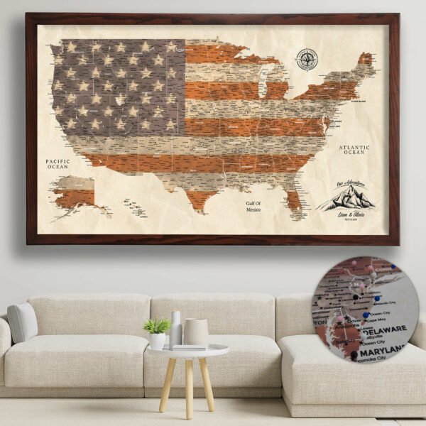 Patriot push pin usa map framed