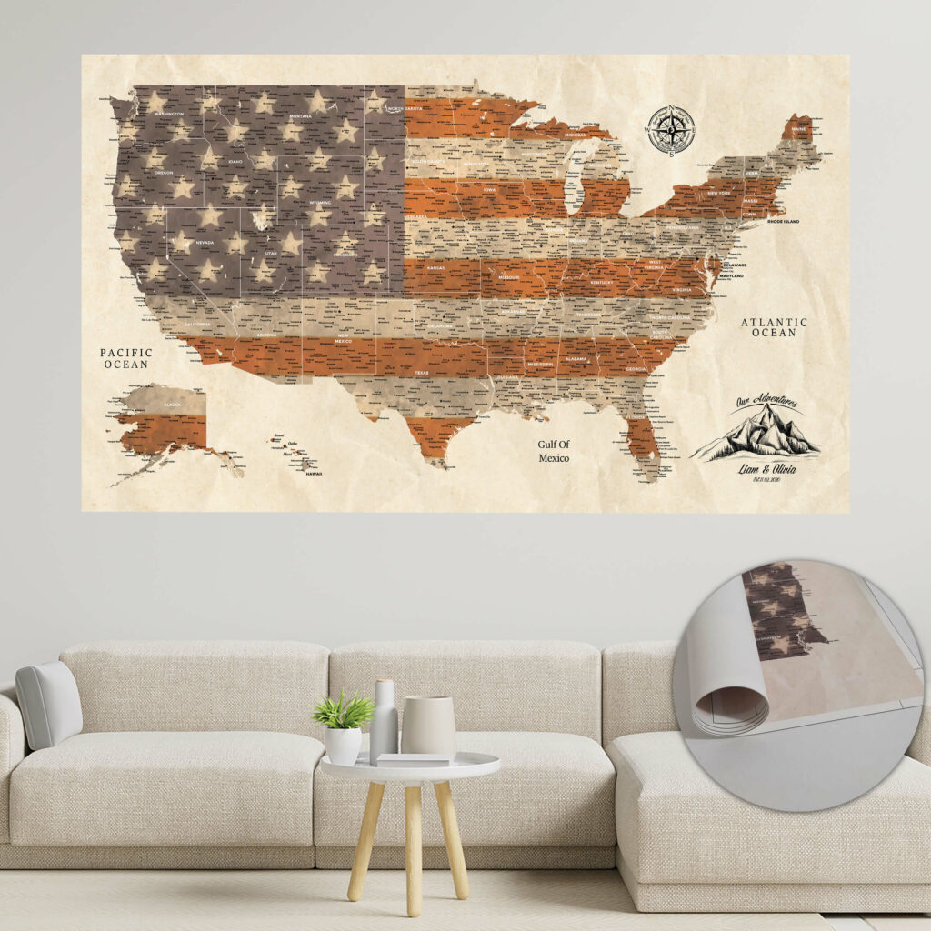 Patriot Push Pin USA Map | Personalized USA Map | Canvas Art Bay