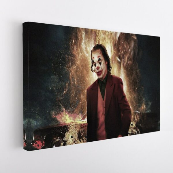 joker in fire stretched canvas